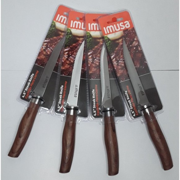Imusa Other - Imusa 4 pc 4.5" Steak Knives Ergonomic Handles Wood Look Stainless Steel Blades